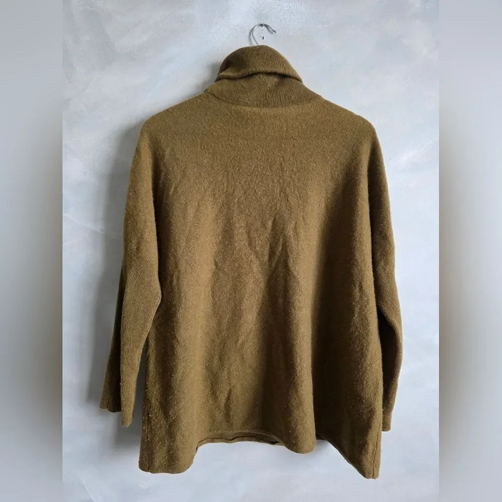 Garnet Hill Olive Color Turtleneck Sweater Wool Cashmere blend Kangaroo Pkt XL